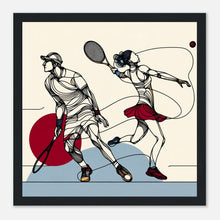 Lade das Bild in den Galerie-Viewer, &quot;Courtside Elegance: Abstract Tennis Duo&quot; Premium-Poster aus mattem Papier mit Holzrahmen
