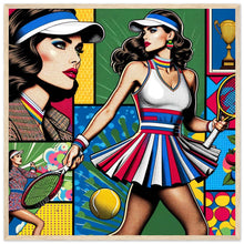Lade das Bild in den Galerie-Viewer, &quot;Retro Match Point - Vintage Tennis Glamour&quot;  Premium-Poster aus mattem Papier mit Holzrahmen
