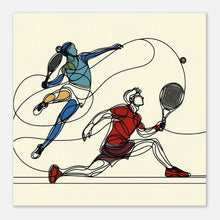 Lade das Bild in den Galerie-Viewer, &quot;Rhythmic Rally: Colorful Tennis Action&quot; Premium Poster auf mattem Papier

