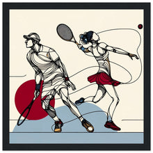 Load image into Gallery viewer, &quot;Courtside Elegance: Abstract Tennis Duo&quot; Premium-Poster aus mattem Papier mit Holzrahmen
