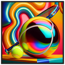 Lade das Bild in den Galerie-Viewer, &quot;Psychedelic Spin - Tennis in Vivid Color&quot; Premium-Poster aus mattem Papier mit Holzrahmen

